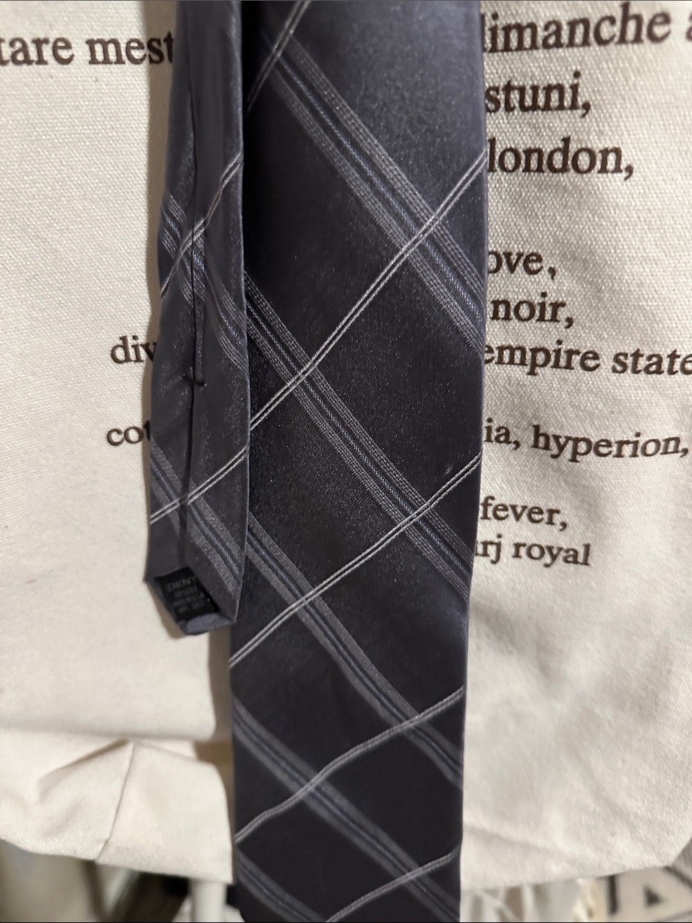 DKNY Donna Karan New York Men's Charcoal Gray Plaid Silk Tie